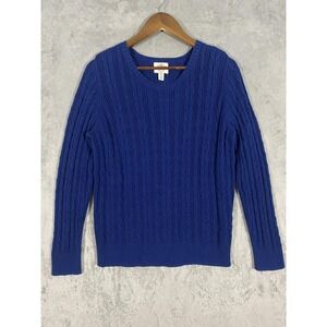 St Johns Bay Sweater Sz XXL Blue Cable Knit Soft Cozy Preppy Academia Classic